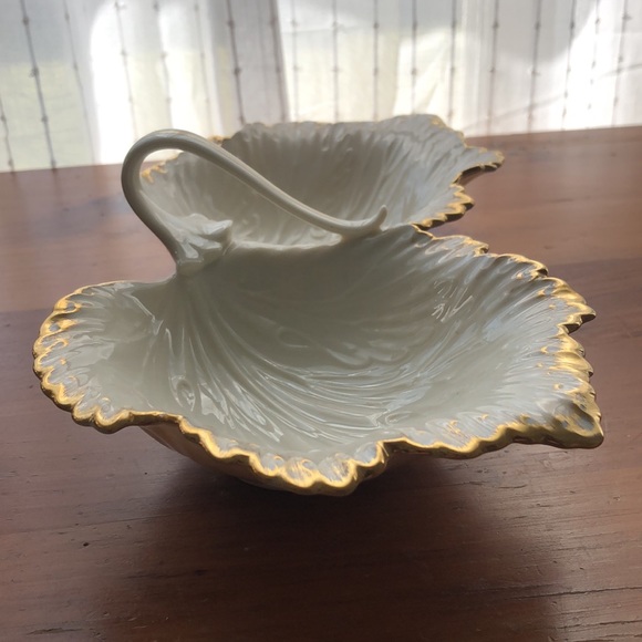 Lenox Double Leaf Accent Ceramic Tray With Handle - Picture 4 of 7